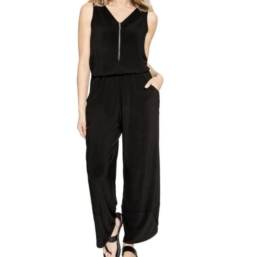 Sympli Womens Sleeveless Zest Jumpsuit Black Size 12 Sleeveless Wide Leg 1/4 Zip